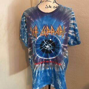 Def Leppard Blue Multi Color Print Adrenalize Boho Tie Dye Graphic Shirt